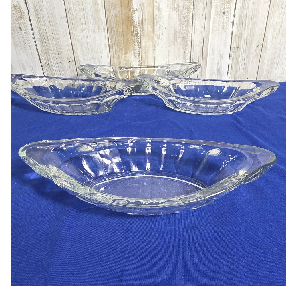 Vintage Clear Pressed Glass Banana Split Boat Ice Cream Sundae Dishes Set of 4 - Picture 8 of 13